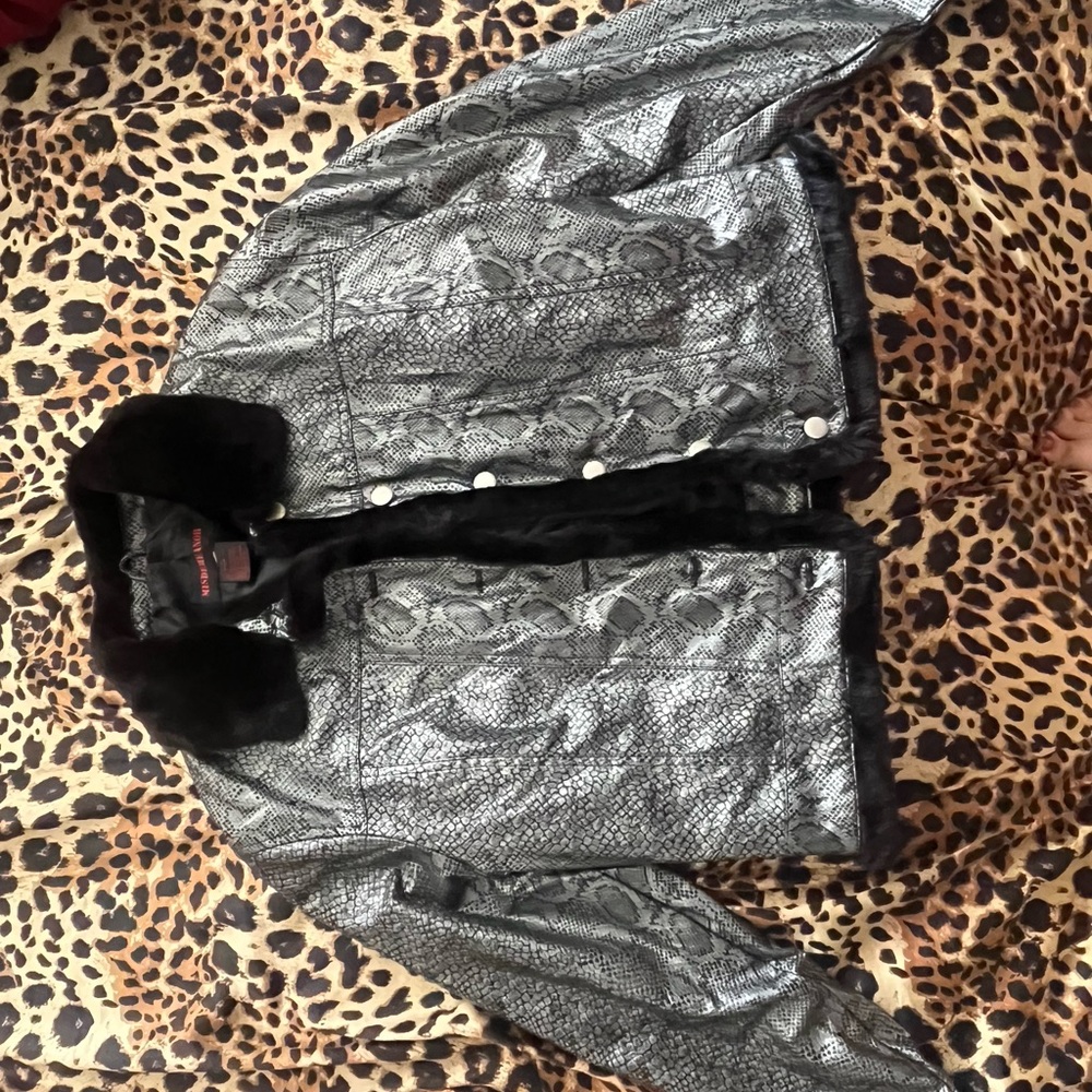 Misdemeanor y2k Snakeskin Jacket with Black Fur Collar